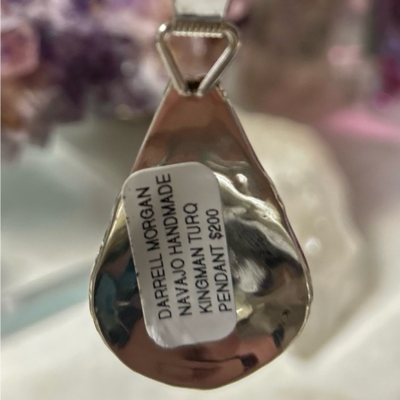 NWT Navajo Handmade Buffalo pendant Kingman turquoise sterling - Picture 2 of 8